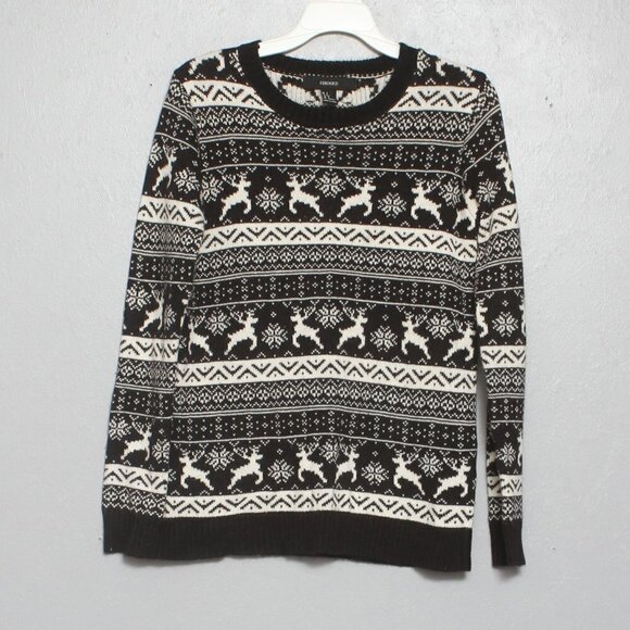 Forever 21 black white reindeer print Christmas holiday sweater - Picture 1 of 4